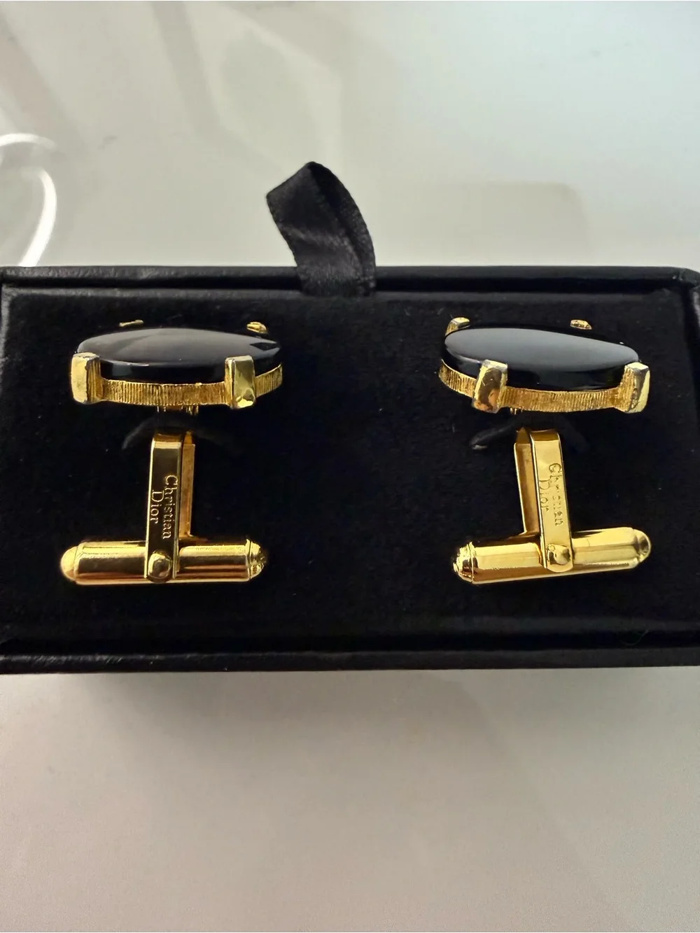 Christian Dior Gold Tone & Black Cufflinks